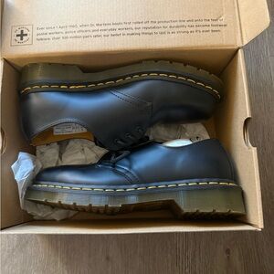 Dr. Martens Black Leather Oxfords with Yellow Stitching